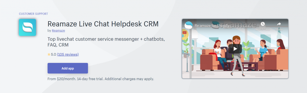 Reamaze Live Chat Helpdesk CRM - Customer Support Shopify App