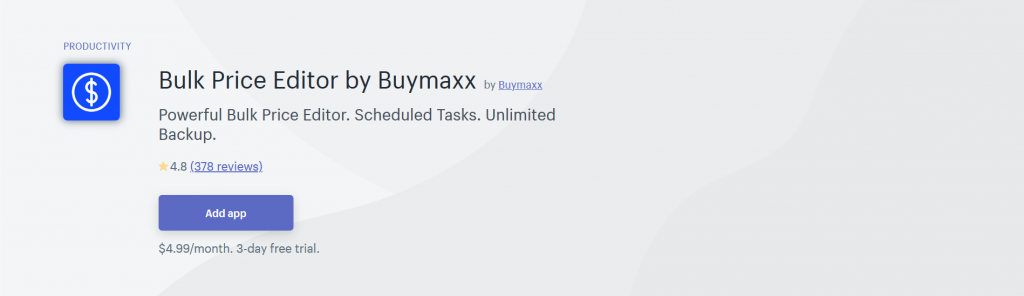 Bulk Price Editor by Buymaxx - Increase Productivity Shopify App