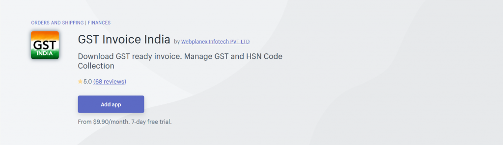 GST Invoice India - Finances Shopify App
