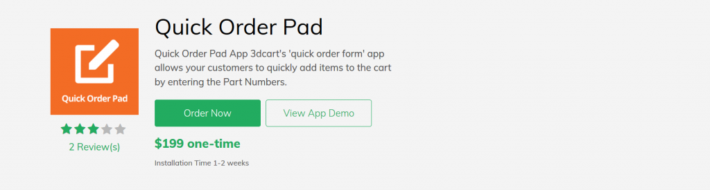 Quick Order Pad 3dcart App