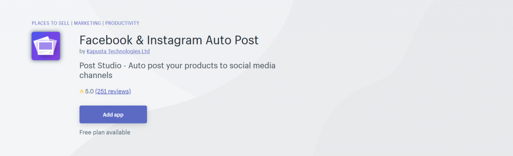 Facebook & Instagram Auto Post - Place To Sell Shopify App