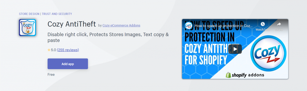 Cozy AntiTheft - Trust And Security Shopify App