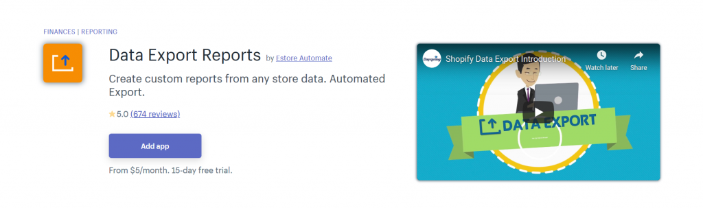 Data Export Reports - Finances Shopify App