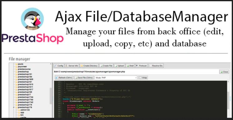 Ajax file and database manager PrestaShop Module